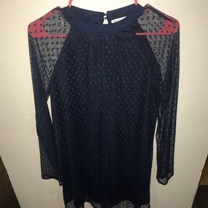 Navy blue dress with sheer arms